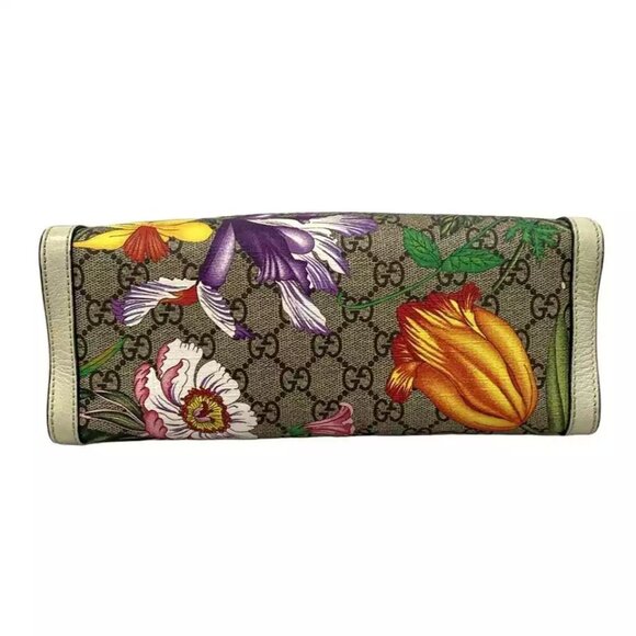 GUCCI Padlock small shoulder bag/GG Flora Beige Cream Multi PVC - 896-012225 - Picture 6 of 14